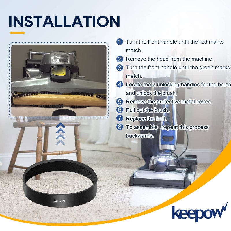 KEEPOW حزام مكنسة كهربائية KEEPOW لكيربي، حزام بديل 301291G متوافق مع سلسلة كيربي سنتريا، أفالير 2، G3 G4 G5 G6 G7 (4 عبوات) - Image 4